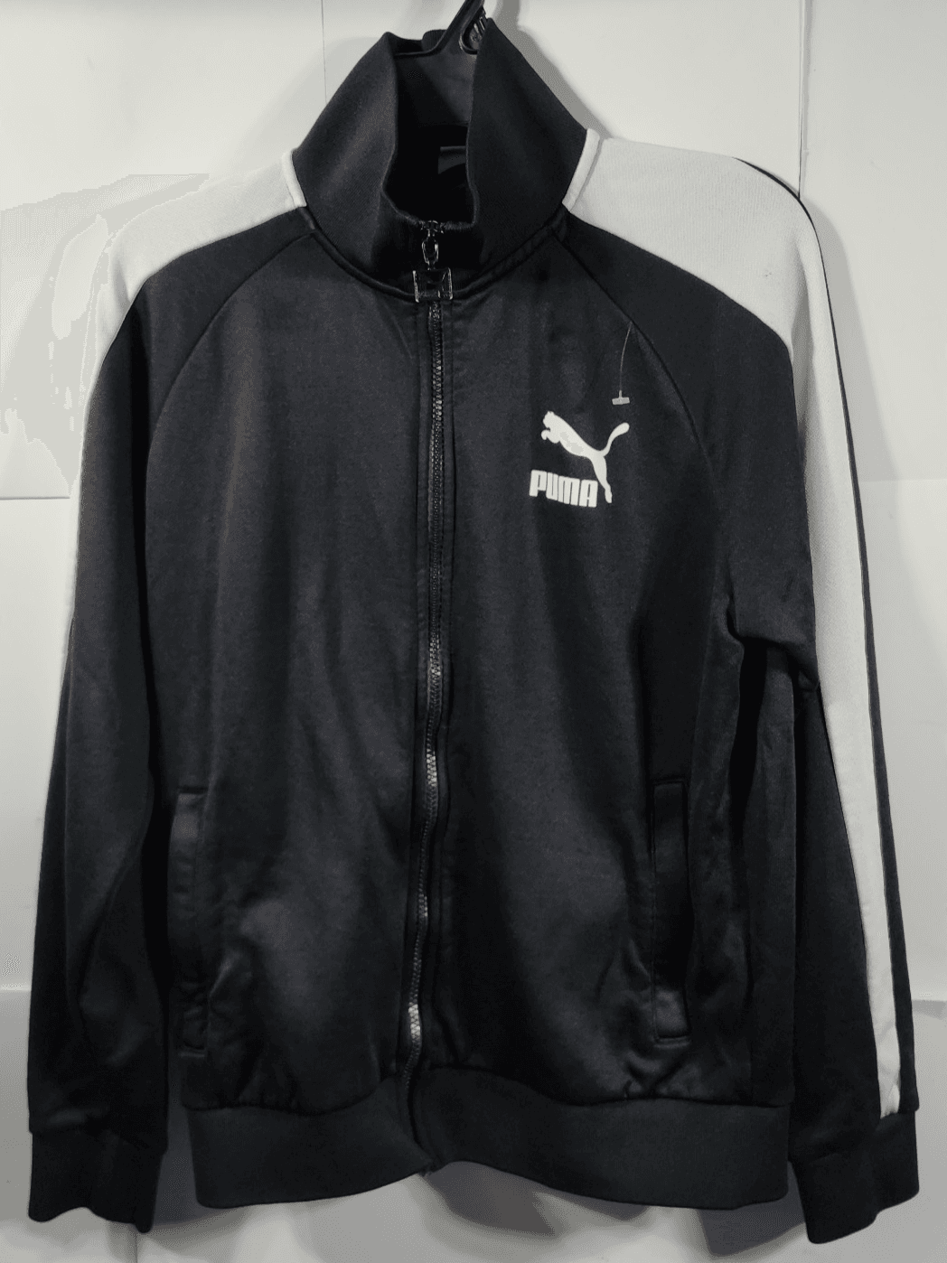PUMA Mens Small Track Jacket Black White Full Zip Long Sleeve With Pockets - Thumbnail 5