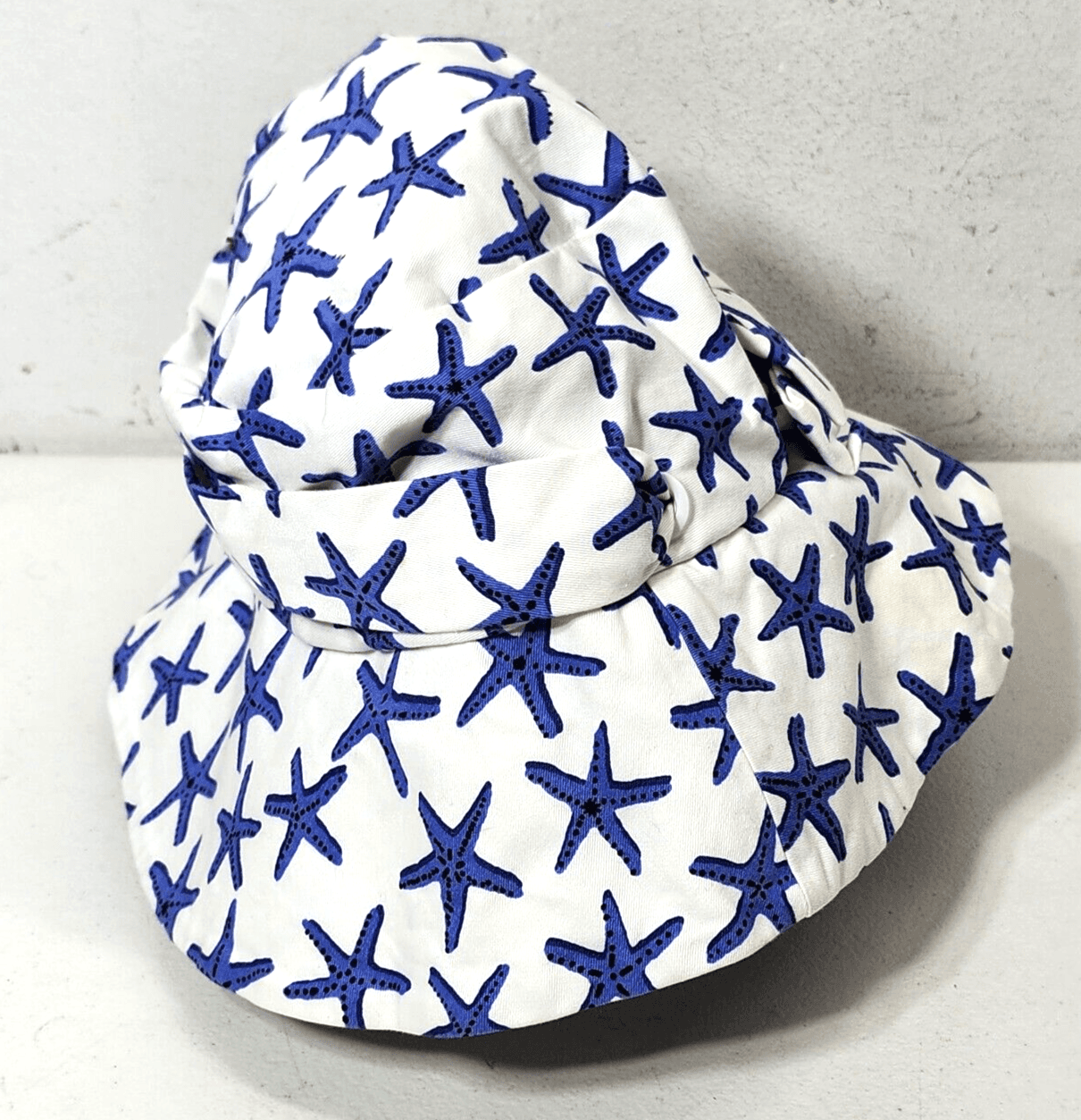 Broome Street Women's Bucket Hat One Size White Blue Star Design With Bow - Thumbnail 5