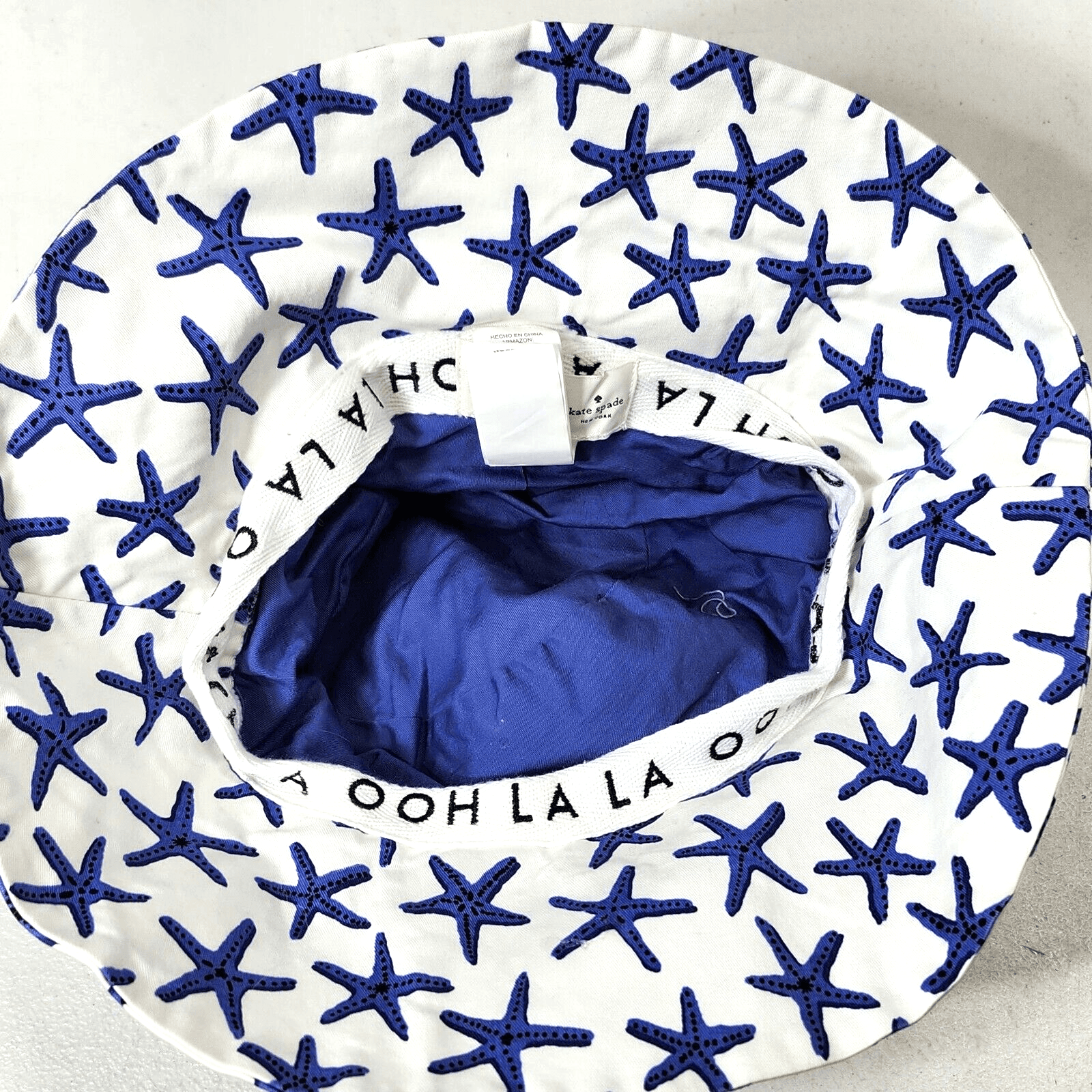 Broome Street Women's Bucket Hat One Size White Blue Star Design With Bow - Thumbnail 6