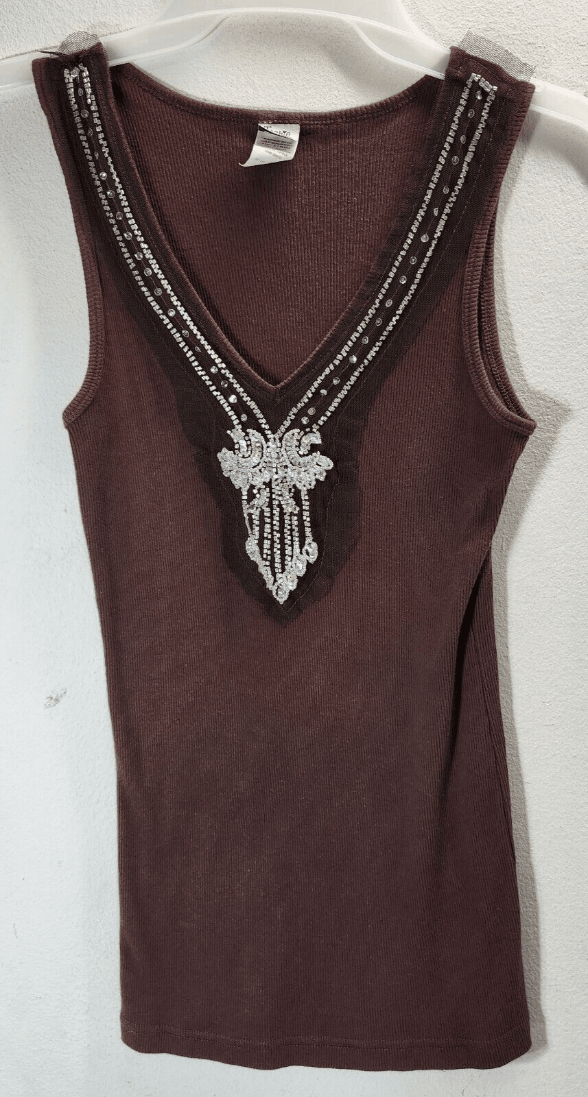 Vintage Teenie Weenie Shirt Size Medium Brown Sequin Lace Tank Top Y2K - Thumbnail 5