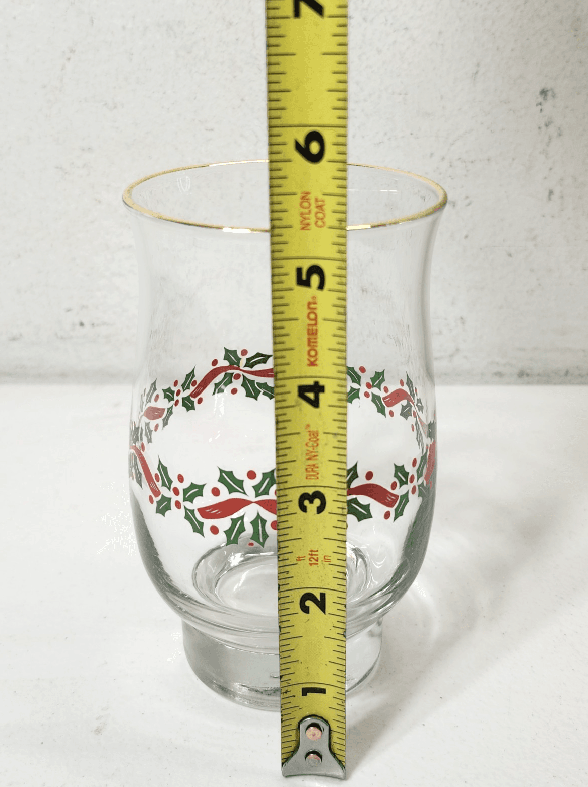 Libbey Christmas Holly Berry Hurricane Glass Cup Holiday Party Decor Vintage - Thumbnail 5