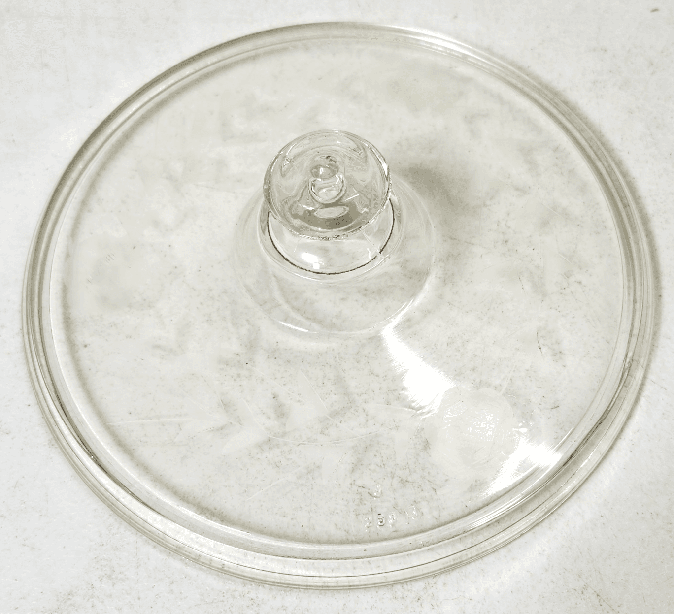 Vintage Pyrex Clear Glass Lid #268 Floral Etched 7.75" - Thumbnail 2