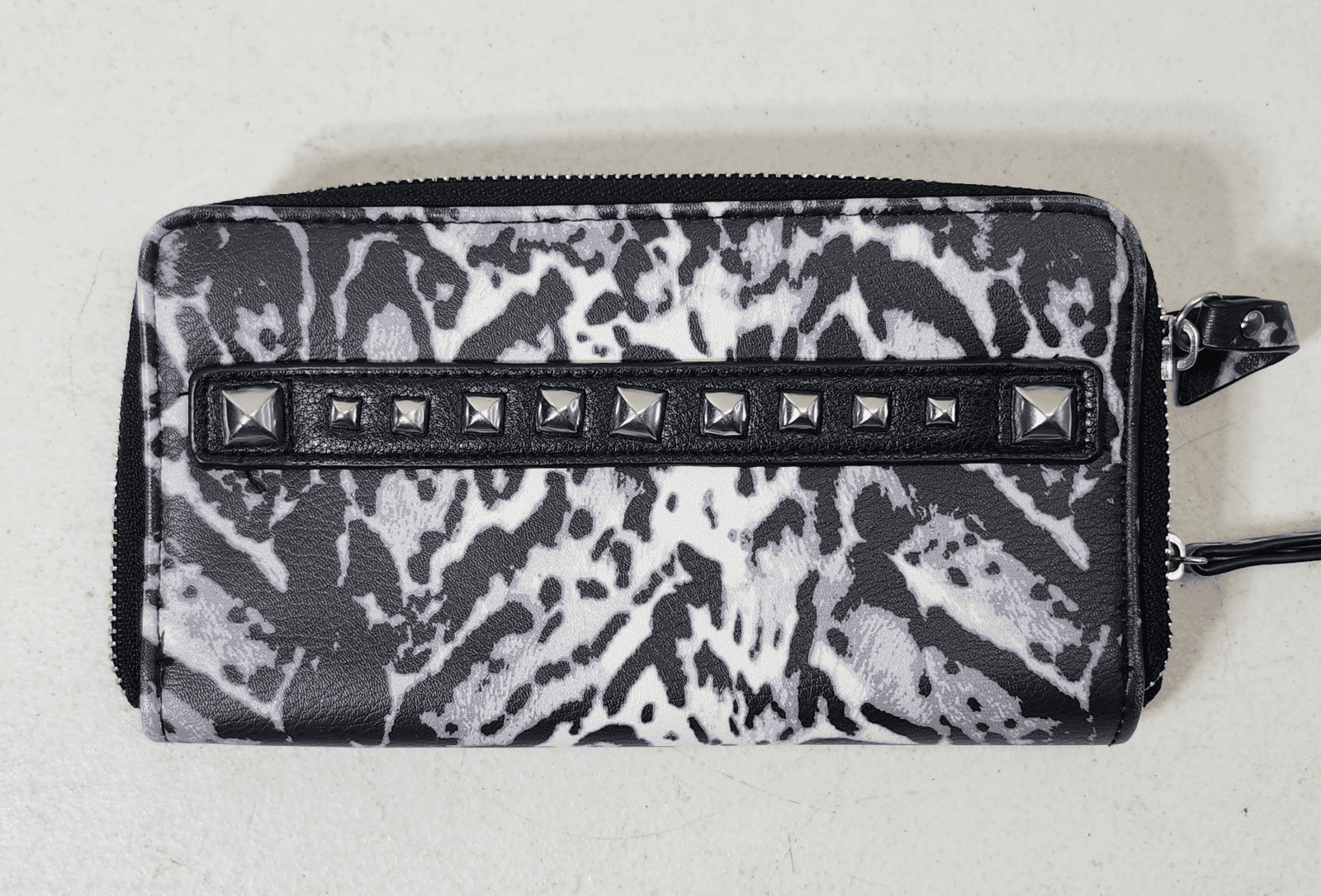 ENZO ANGIOLINI Womens Zip-Around Clutch Wallet Wristlet Black White - Thumbnail 5