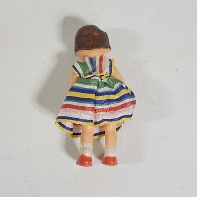 Vintage ARI German Rubber Doll 3" Toy Wearing Colorful Dress - Thumbnail 5