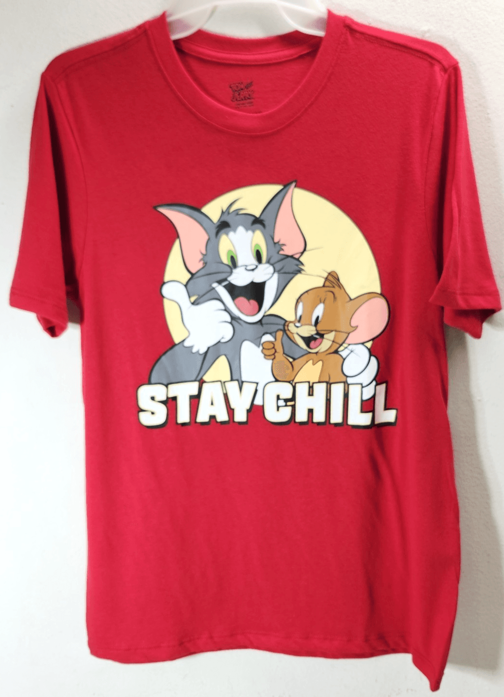 Tom and Jerry Kids Red Graphic Stay Chill T-Shirt Top Size XL NEW