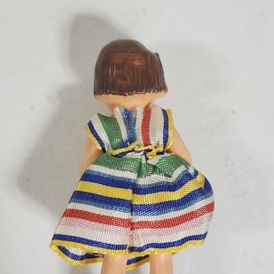 Vintage ARI German Rubber Doll 3" Toy Wearing Colorful Dress - Thumbnail 6