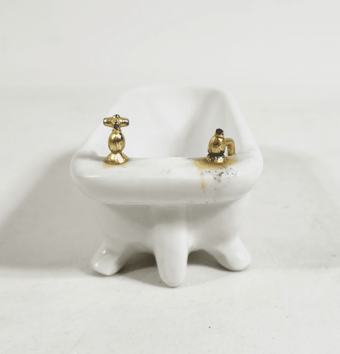 Vintage Clawfoot Dollhouse Bath Tub Bathroom Furniture Ceramic - Thumbnail 5