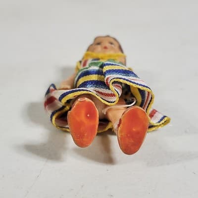 Vintage ARI German Rubber Doll 3" Toy Wearing Colorful Dress - Thumbnail 4