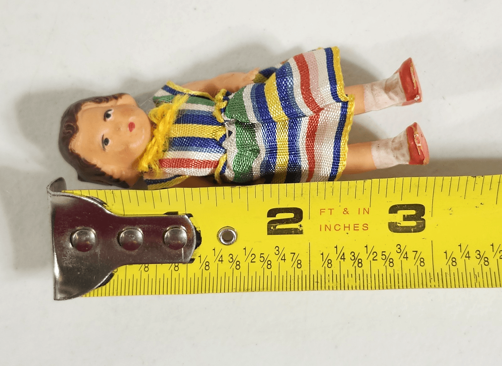Vintage ARI German Rubber Doll 3" Toy Wearing Colorful Dress - Thumbnail 8