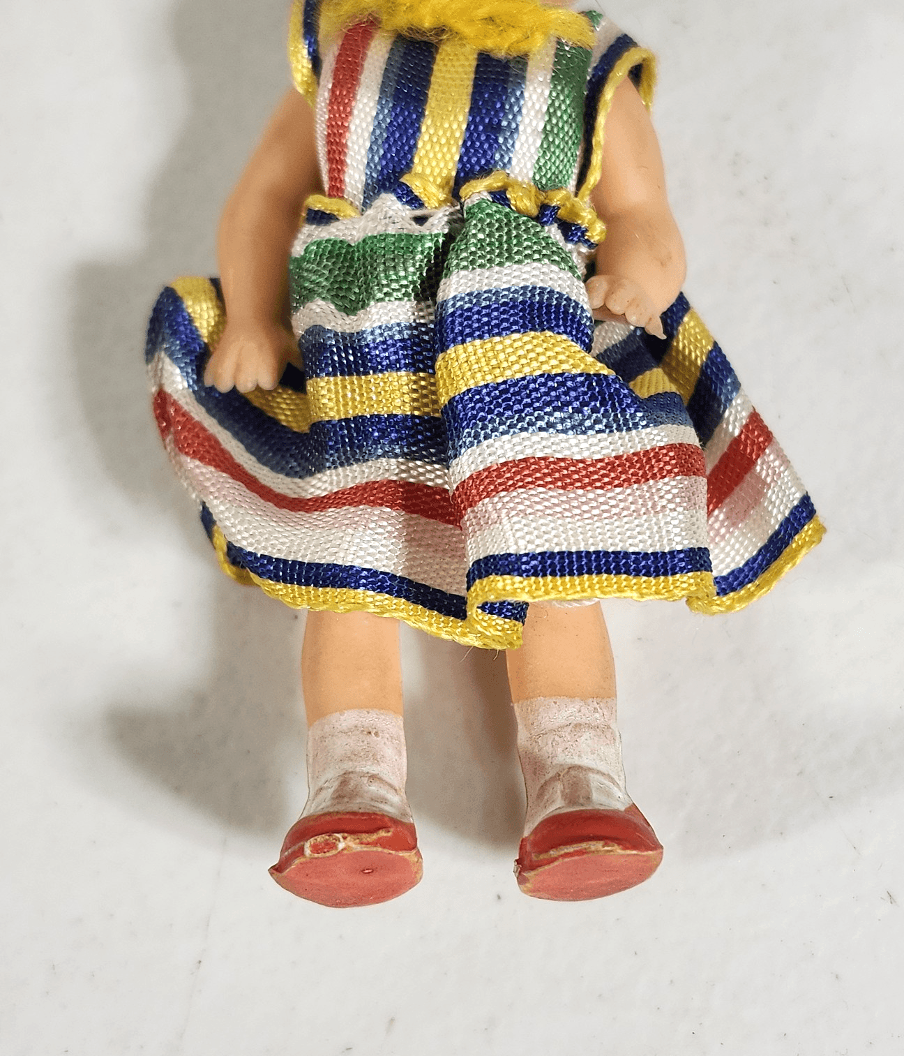 Vintage ARI German Rubber Doll 3" Toy Wearing Colorful Dress - Thumbnail 3