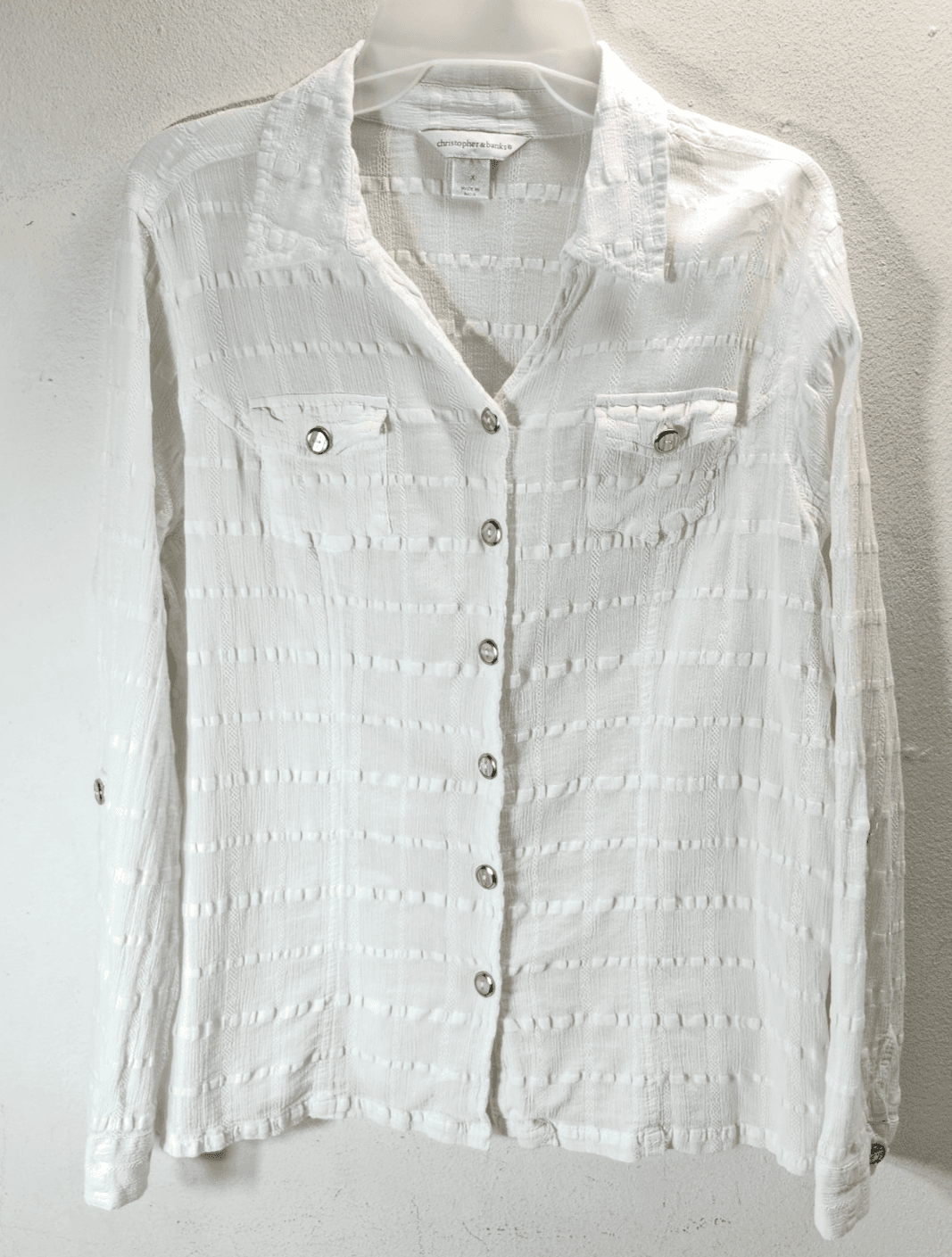 Christopher And Banks Women’s White Button-Up Blouse Size X Shirt Top - Thumbnail 5