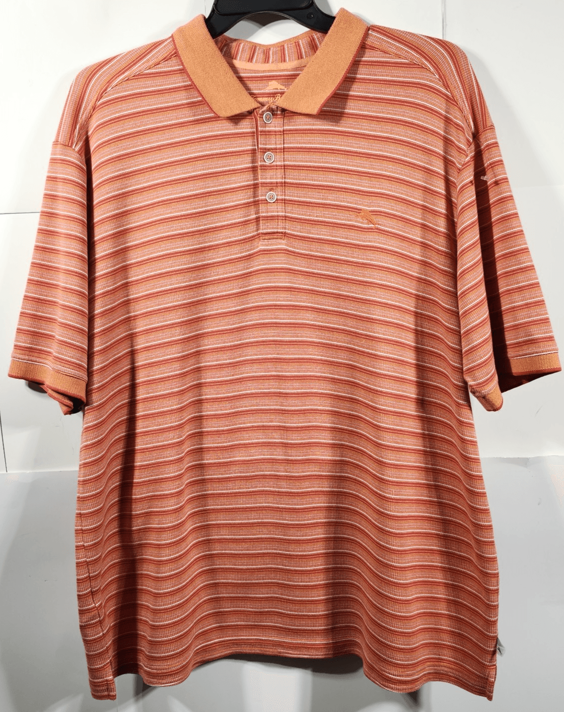 Tommy Bahama Mens Polo Shirt Size 2XL Orange Striped Short Sleeve