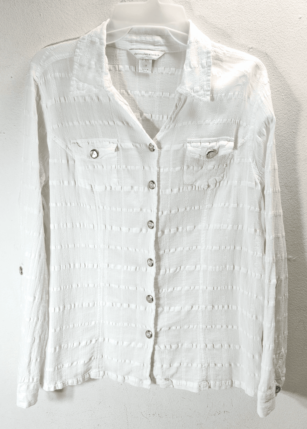 Christopher And Banks Women’s White Button-Up Blouse Size X Shirt Top