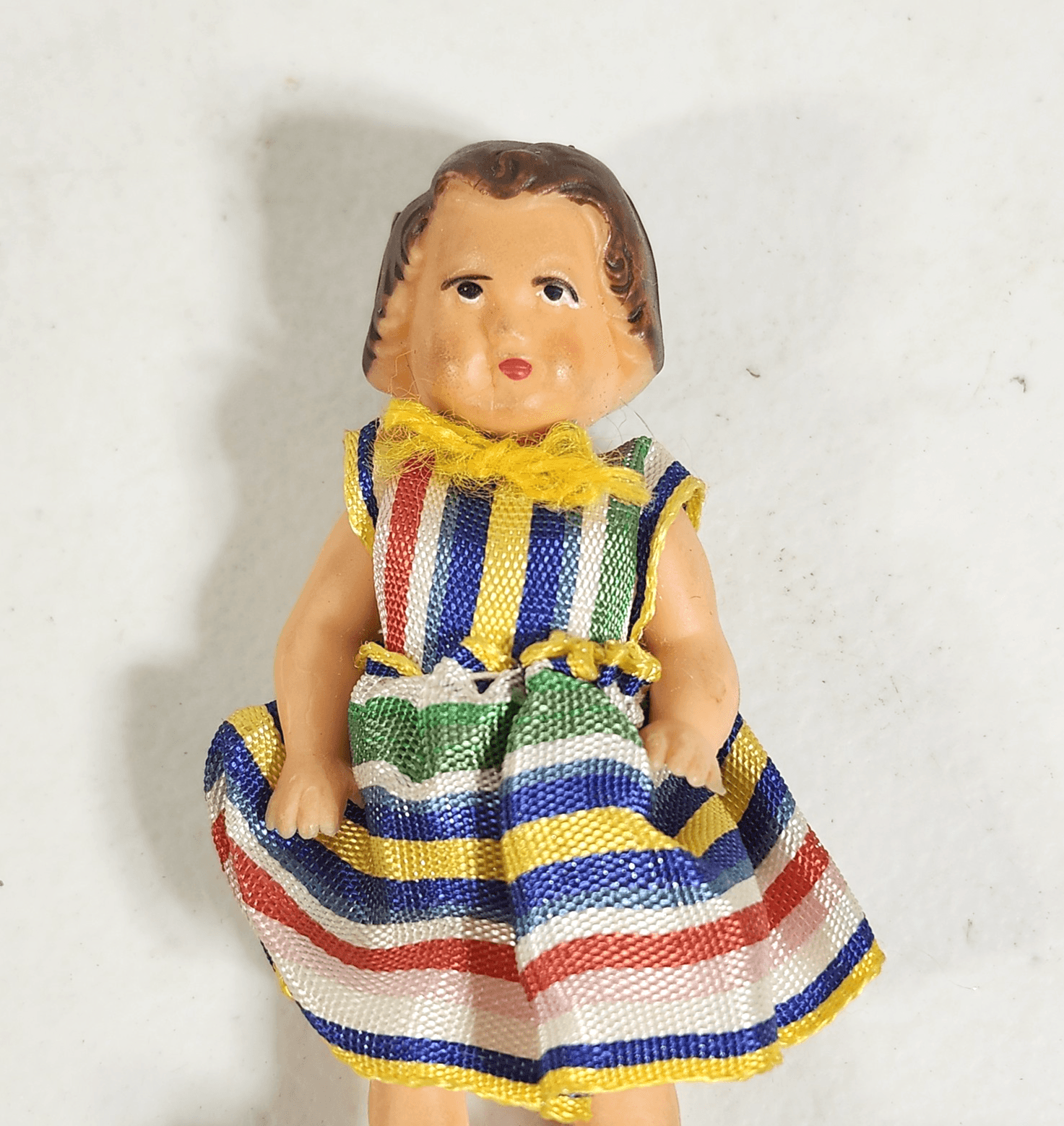 Vintage ARI German Rubber Doll 3" Toy Wearing Colorful Dress - Thumbnail 2