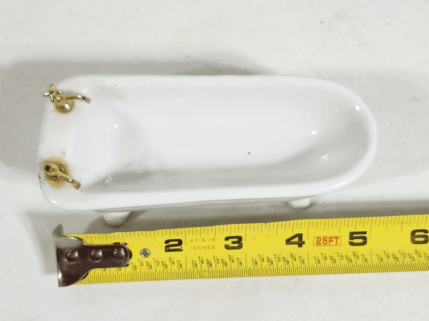Vintage Clawfoot Dollhouse Bath Tub Bathroom Furniture Ceramic - Thumbnail 7