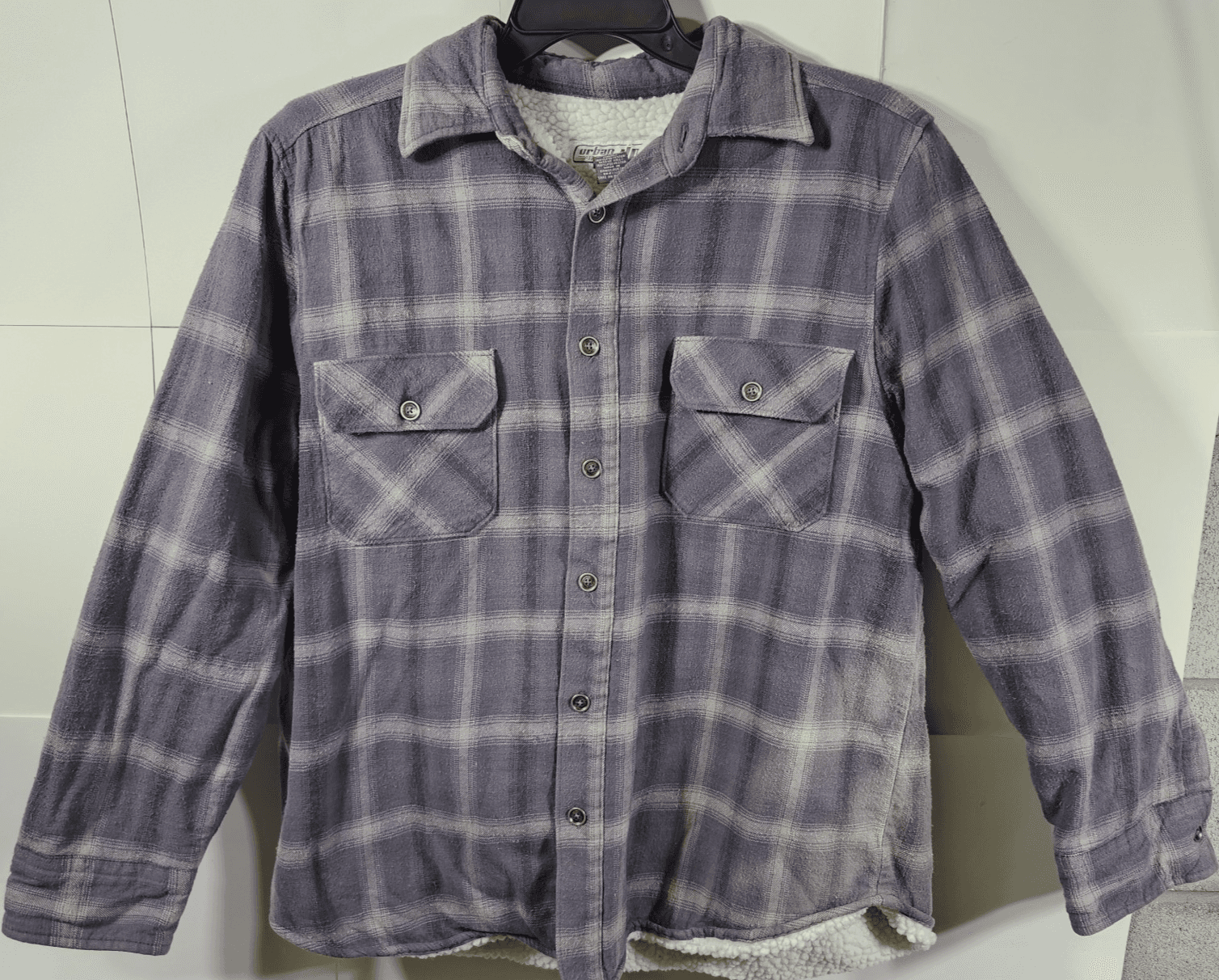 Urban Pipeline Men's Heavyweight Plaid Shirt Jacket Size L Gray Long Sleeve - Thumbnail 5