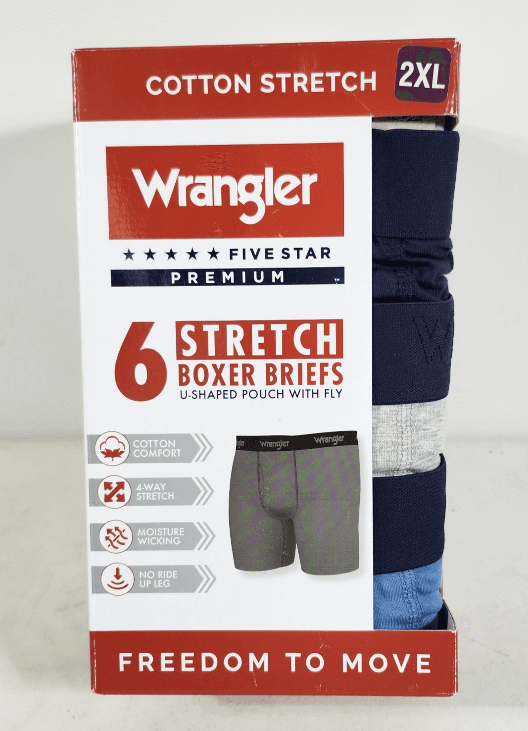 Wrangler Men's 2XL 6 Pair Boxer Briefs Underwear Stretch Moisture Wicking NEW