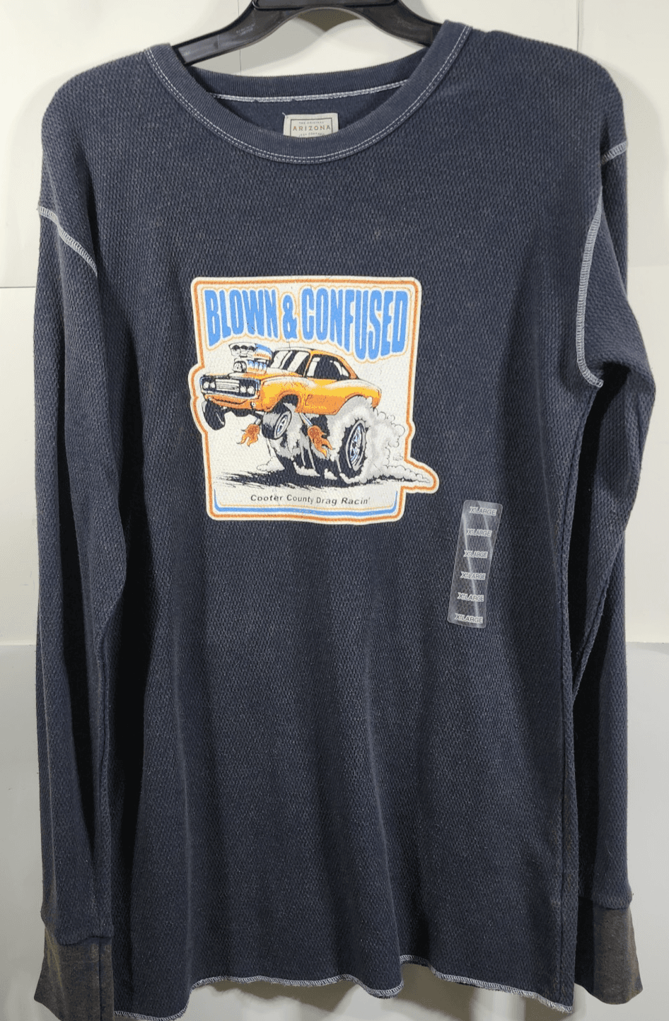 Arizona Men's XL Long Sleeve Waffle Thermal Shirt Blown & Confused Graphic NEW - Thumbnail 5