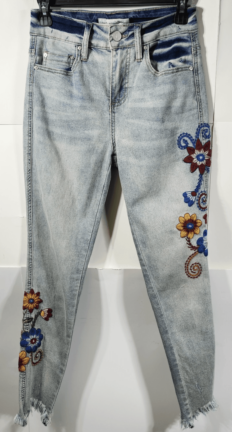 BanJarA Jeans Women 0 Light Wash Embroidered Skinny Bohemian Artsy