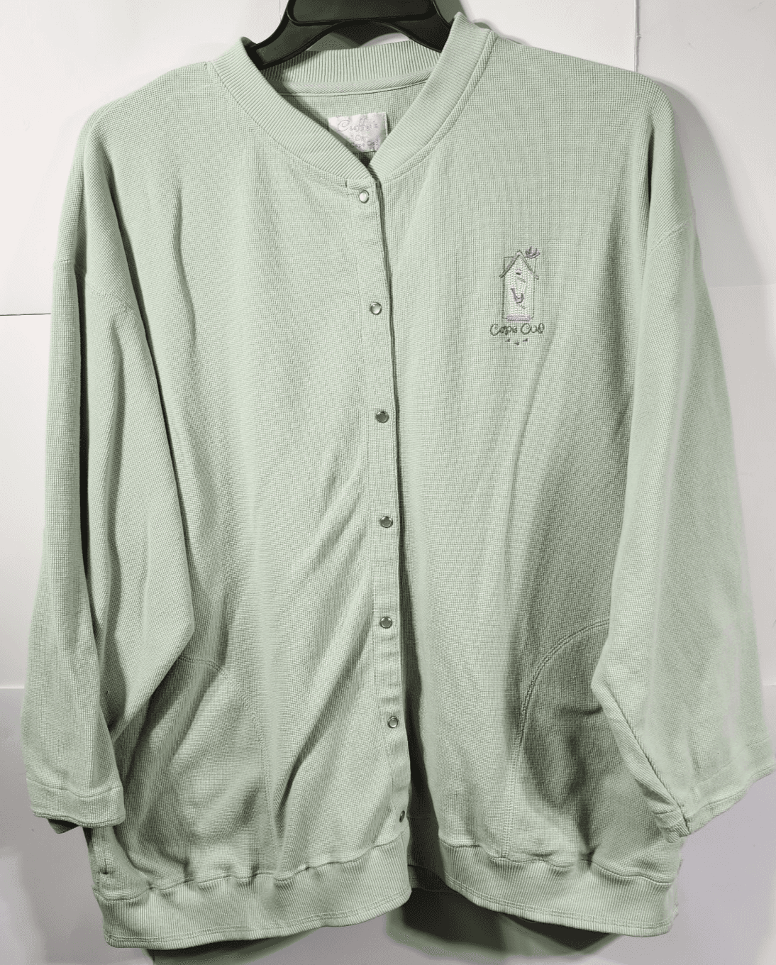 Cuffy's of Cape Cod Sweater Women's Size XL Green Button Up Embroidered