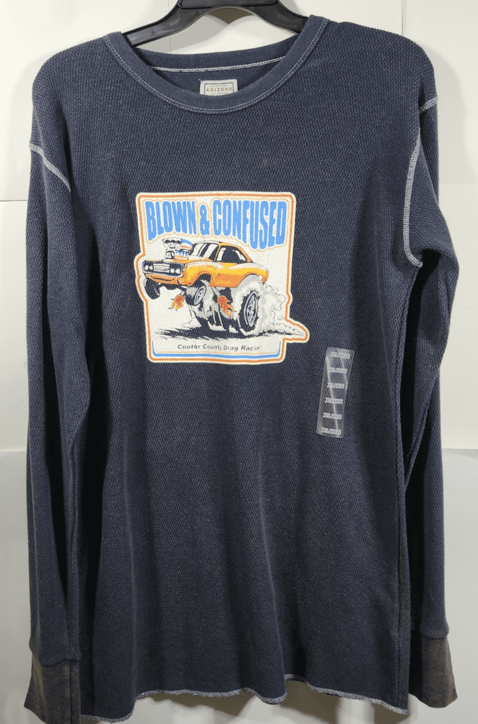 Arizona Men's XL Long Sleeve Waffle Thermal Shirt Blown & Confused Graphic NEW
