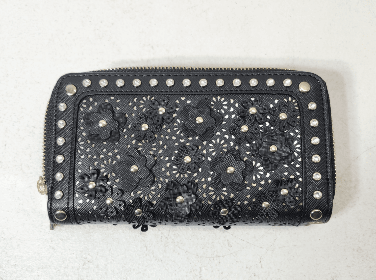 Under One Sky Women's Clutch Bag Wallet Black Floral Design Studded - Thumbnail 5