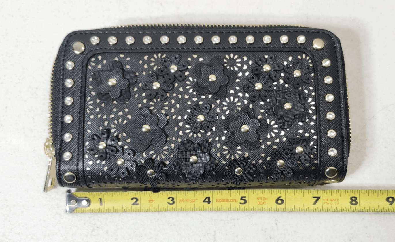 Under One Sky Women's Clutch Bag Wallet Black Floral Design Studded - Thumbnail 2