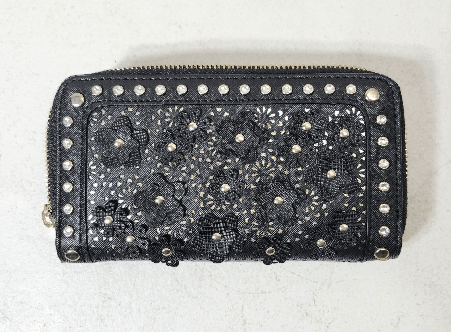 Under One Sky Women's Clutch Bag Wallet Black Floral Design Studded - Thumbnail 6