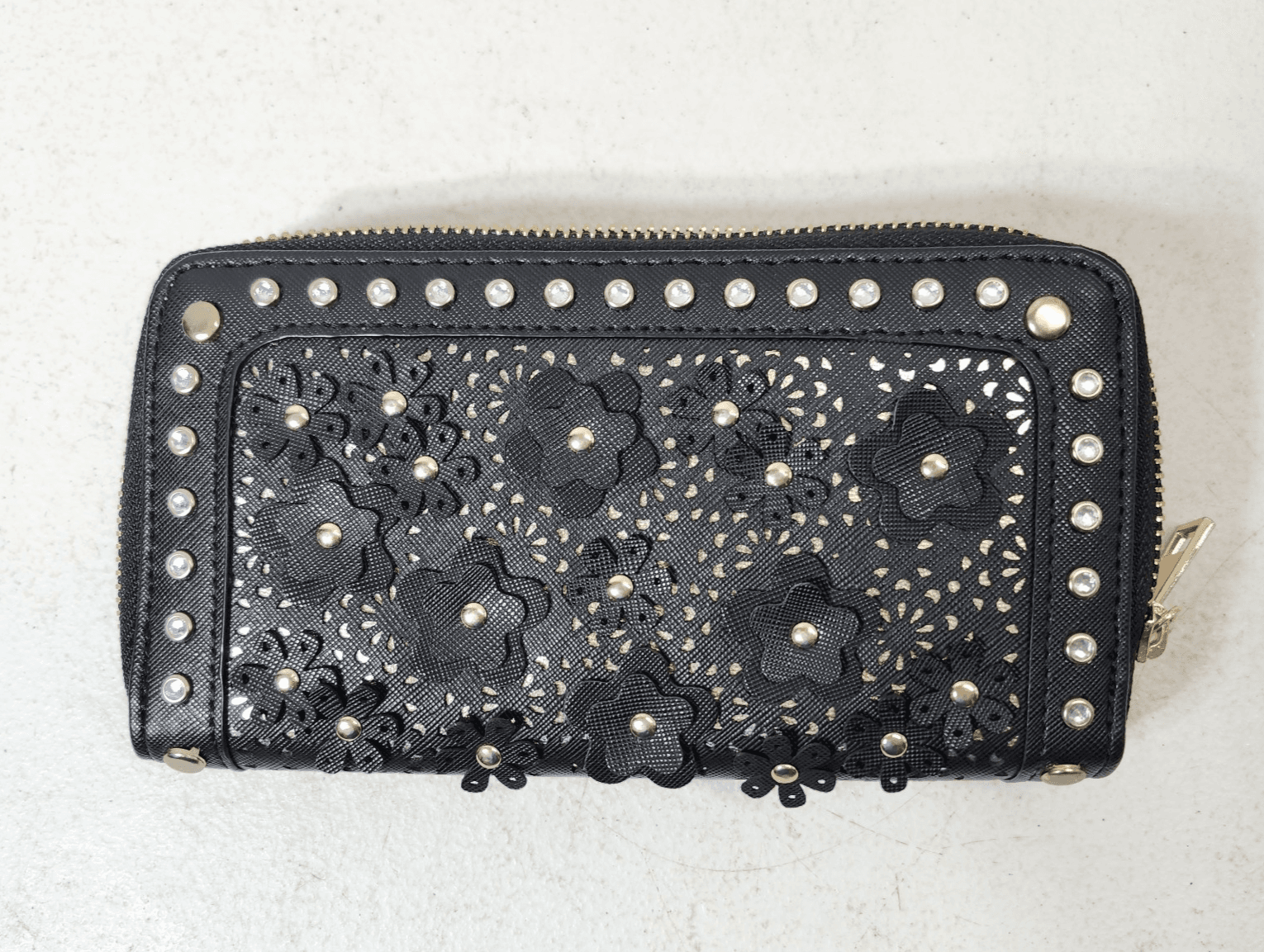 Under One Sky Women's Clutch Bag Wallet Black Floral Design Studded - Thumbnail 4