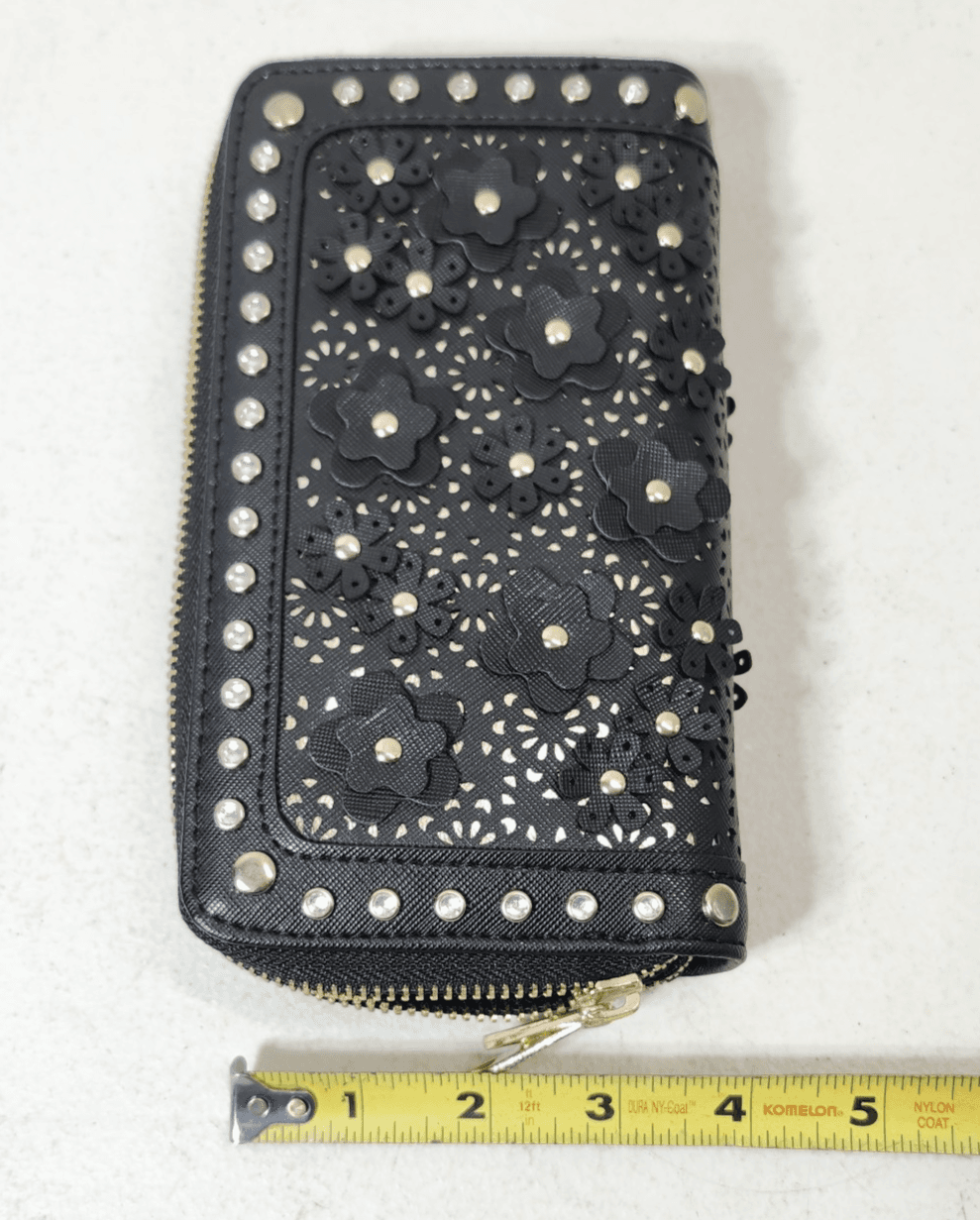 Under One Sky Women's Clutch Bag Wallet Black Floral Design Studded - Thumbnail 3