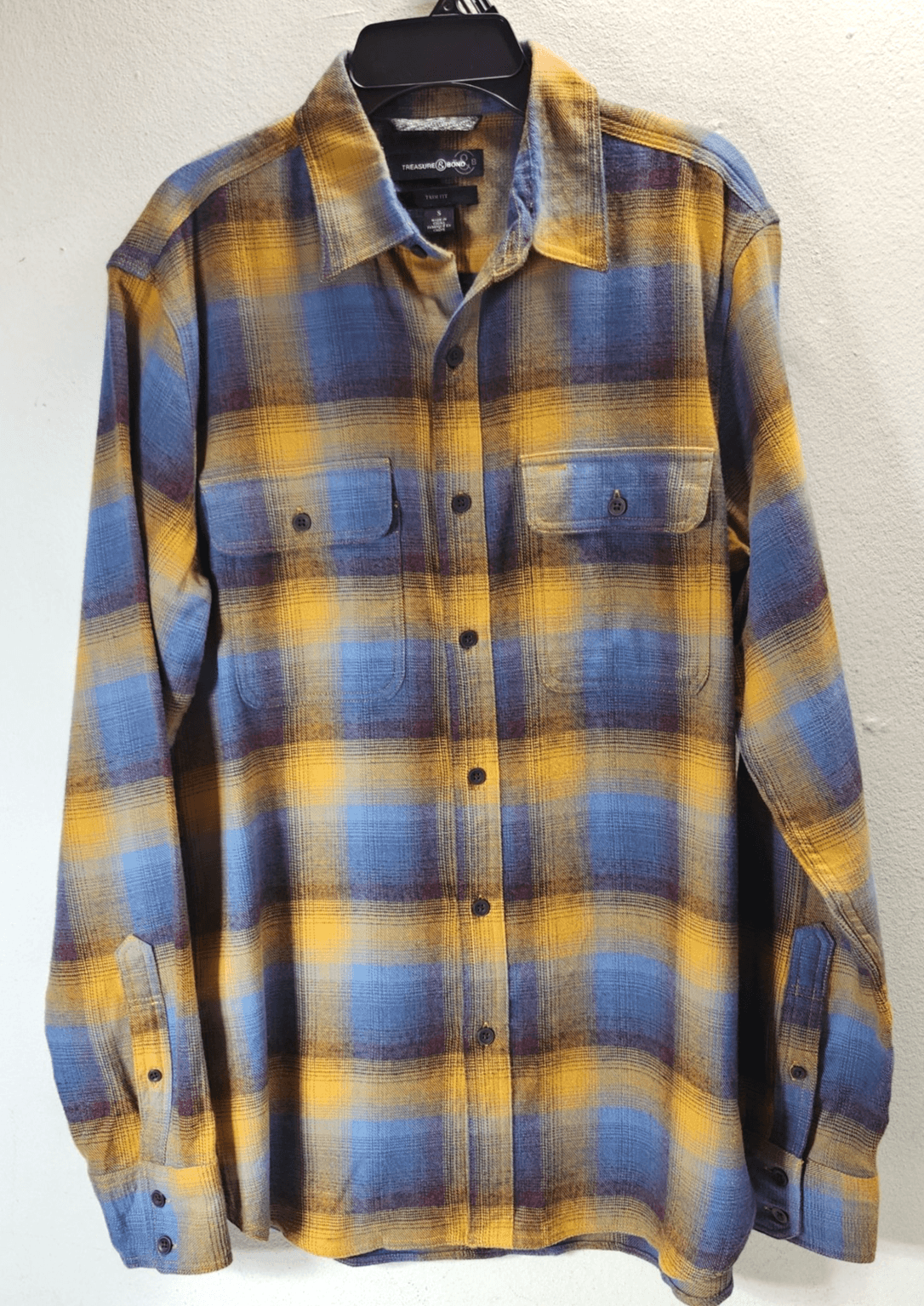 Treasure & Bond Men's Plaid Flannel Trim Fit Shirt Soft Size Small