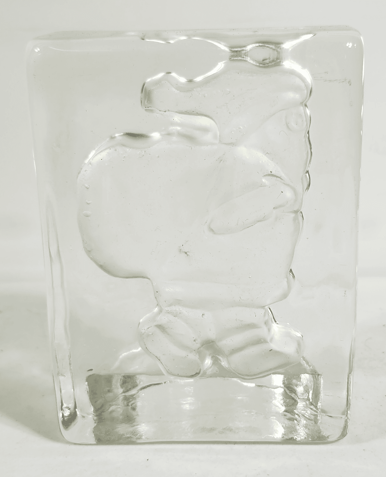 Clear Glass Rectangular Paperweight With 3D Santa Design