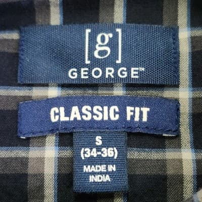 George Men's Small Button Up Shirt Long Sleeve Poplin Blue Plaid NEW - Thumbnail 7