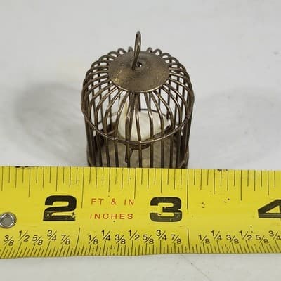 Miniature Dollhouse Brass Colored Birdcage With White Bird Vintage 1.25” X 1” - Thumbnail 4