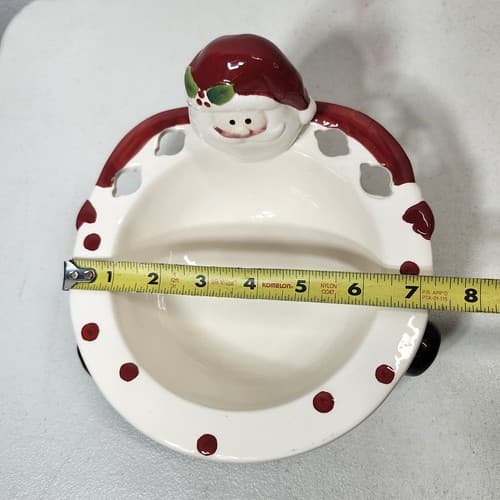 Porcelain Christmas Santa Bowl With 4 Holiday Tree Spreaders Knives - Thumbnail 2