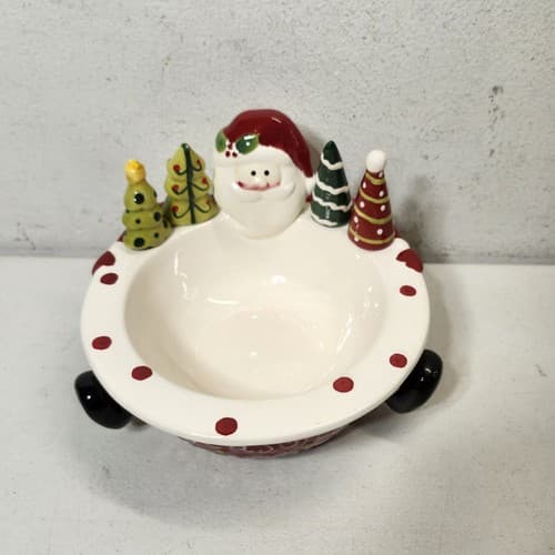Porcelain Christmas Santa Bowl With 4 Holiday Tree Spreaders Knives - Thumbnail 5