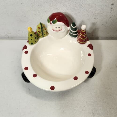 Porcelain Christmas Santa Bowl With 4 Holiday Tree Spreaders Knives - Thumbnail 6