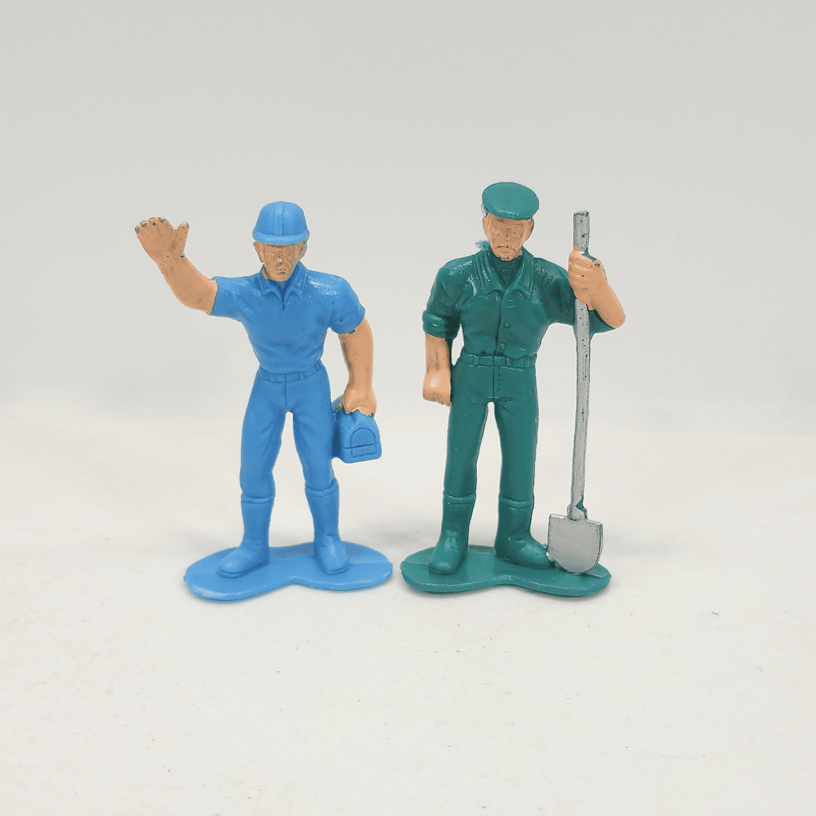 Vintage Train Railway People Figure Fitter With Shovel & Lunchbox Blue Green