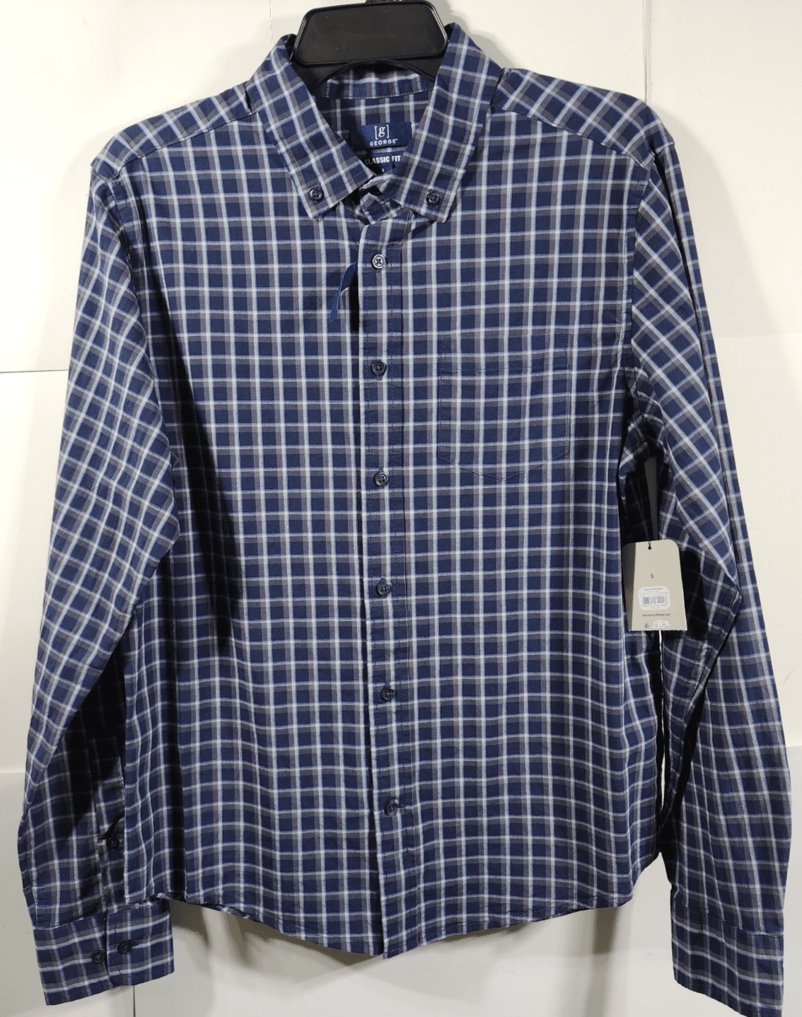 George Men's Small Button Up Shirt Long Sleeve Poplin Blue Plaid NEW - Thumbnail 5