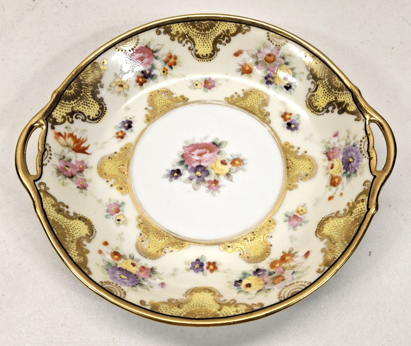 Vintage Nippon 2 Handled Round Decorative Bowl Gold Trim Home Decor