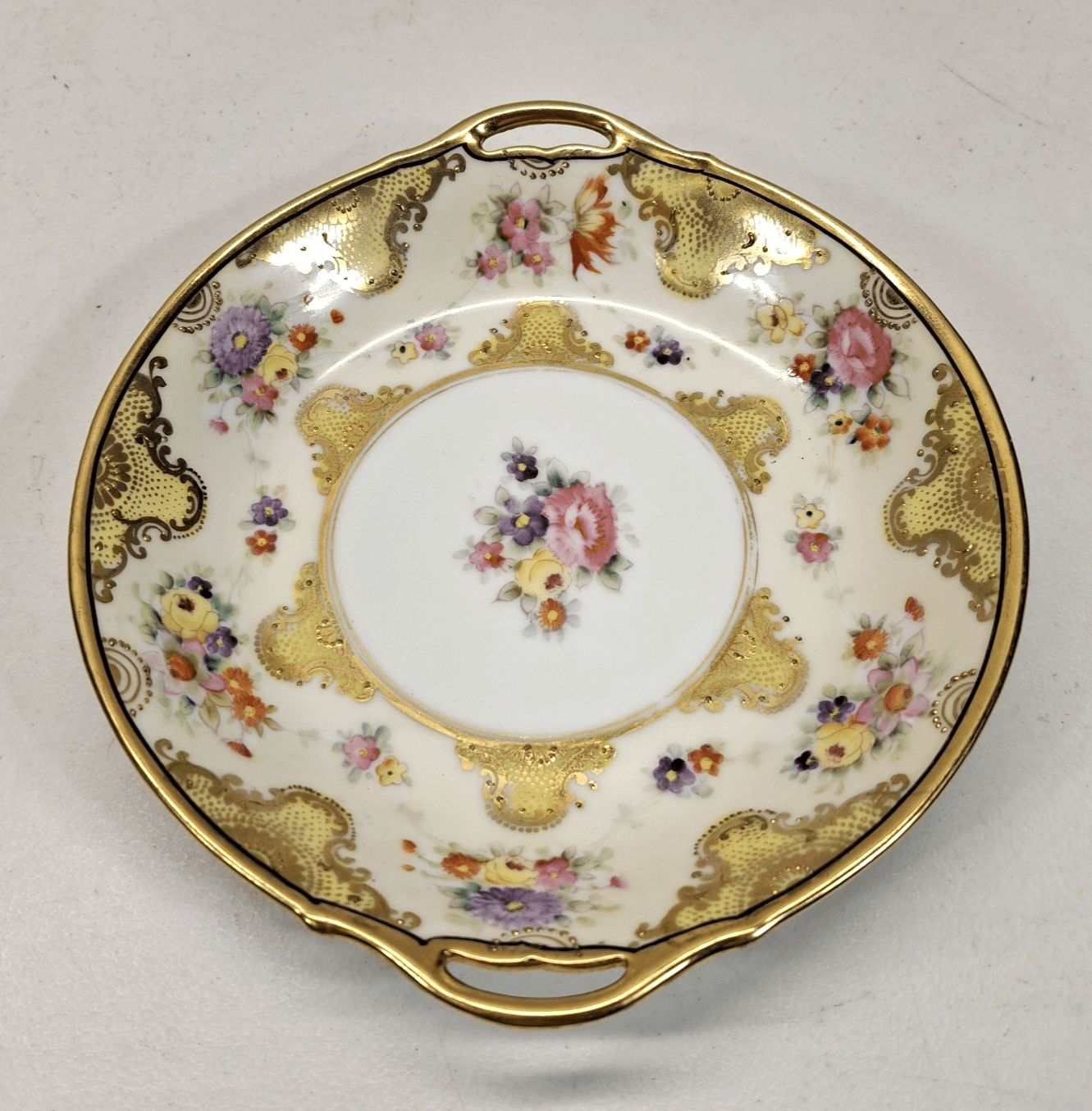 Vintage Nippon 2 Handled Round Decorative Bowl Gold Trim Home Decor - Thumbnail 2