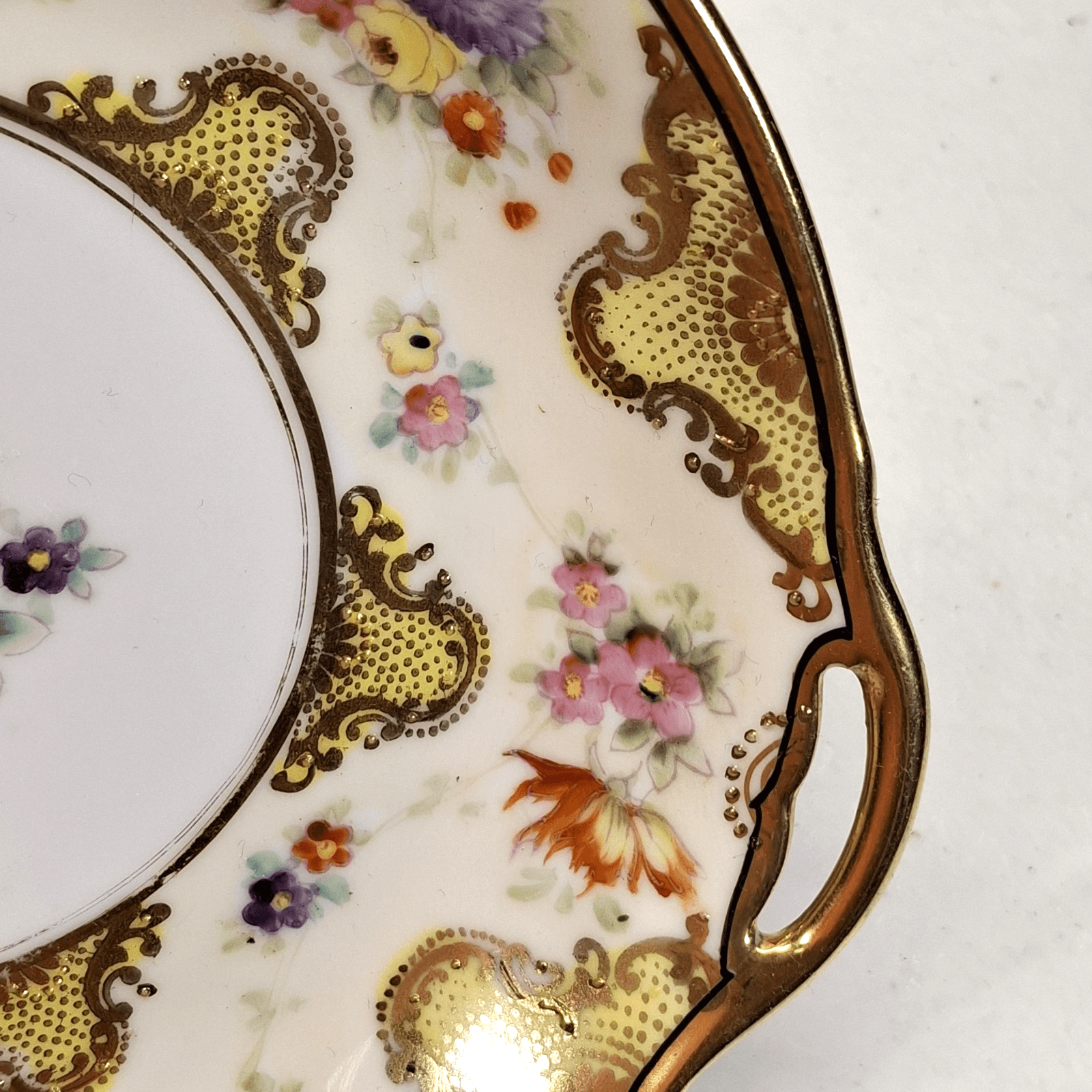 Vintage Nippon 2 Handled Round Decorative Bowl Gold Trim Home Decor - Thumbnail 5