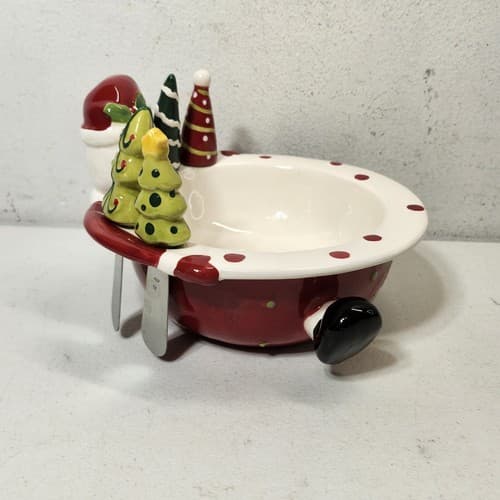 Porcelain Christmas Santa Bowl With 4 Holiday Tree Spreaders Knives - Thumbnail 10