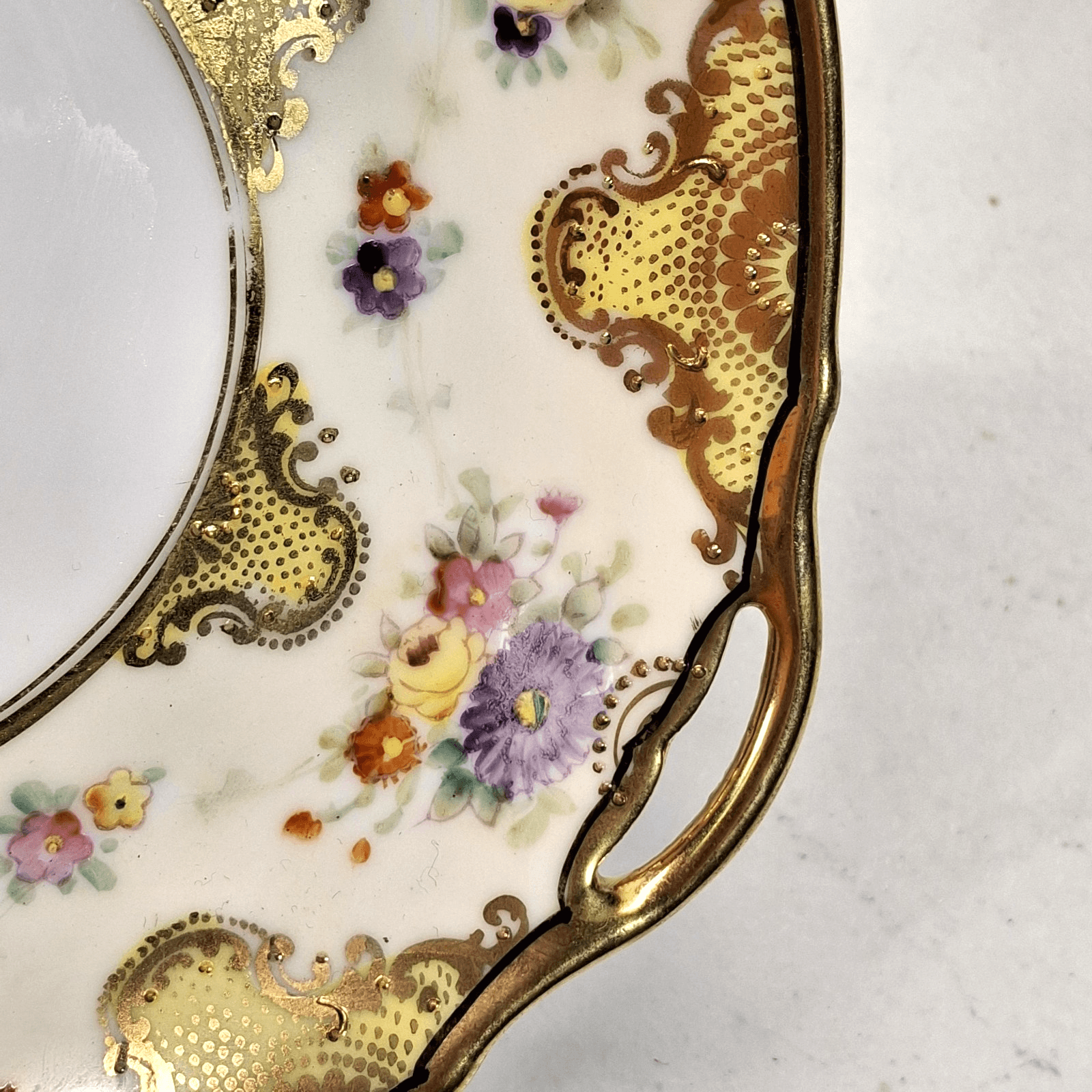 Vintage Nippon 2 Handled Round Decorative Bowl Gold Trim Home Decor - Thumbnail 6