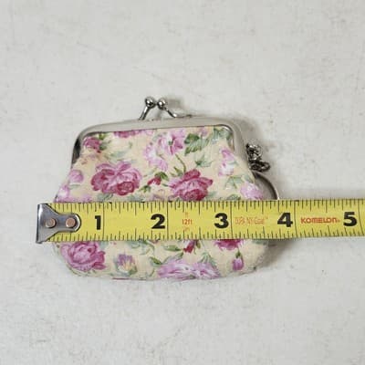 Pink Floral Women's Coin Purse Keychain Kisslock Wallet Flower Design - Thumbnail 5