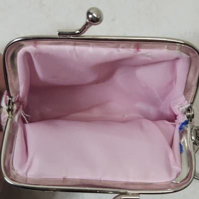 Pink Floral Women's Coin Purse Keychain Kisslock Wallet Flower Design - Thumbnail 4