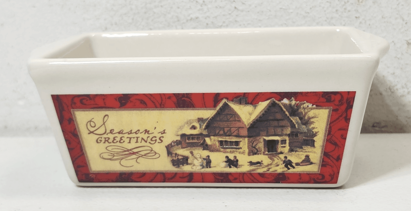 Nantucket Mini Loaf Bread Stoneware Dish Season's Greetings Design - Thumbnail 2