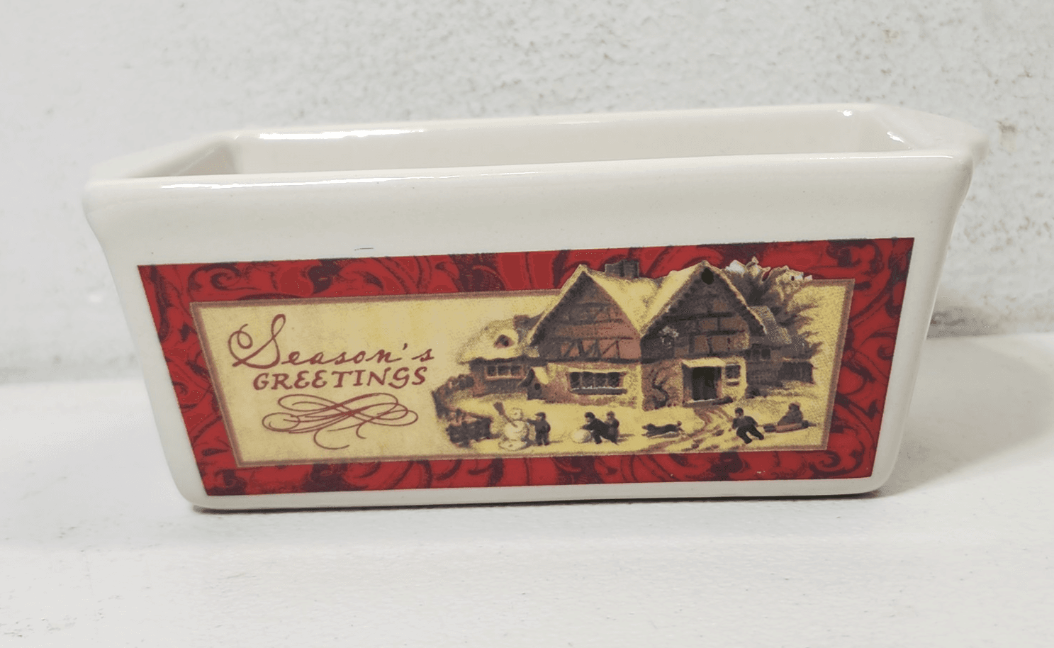 Nantucket Mini Loaf Bread Stoneware Dish Season's Greetings Design - Thumbnail 6