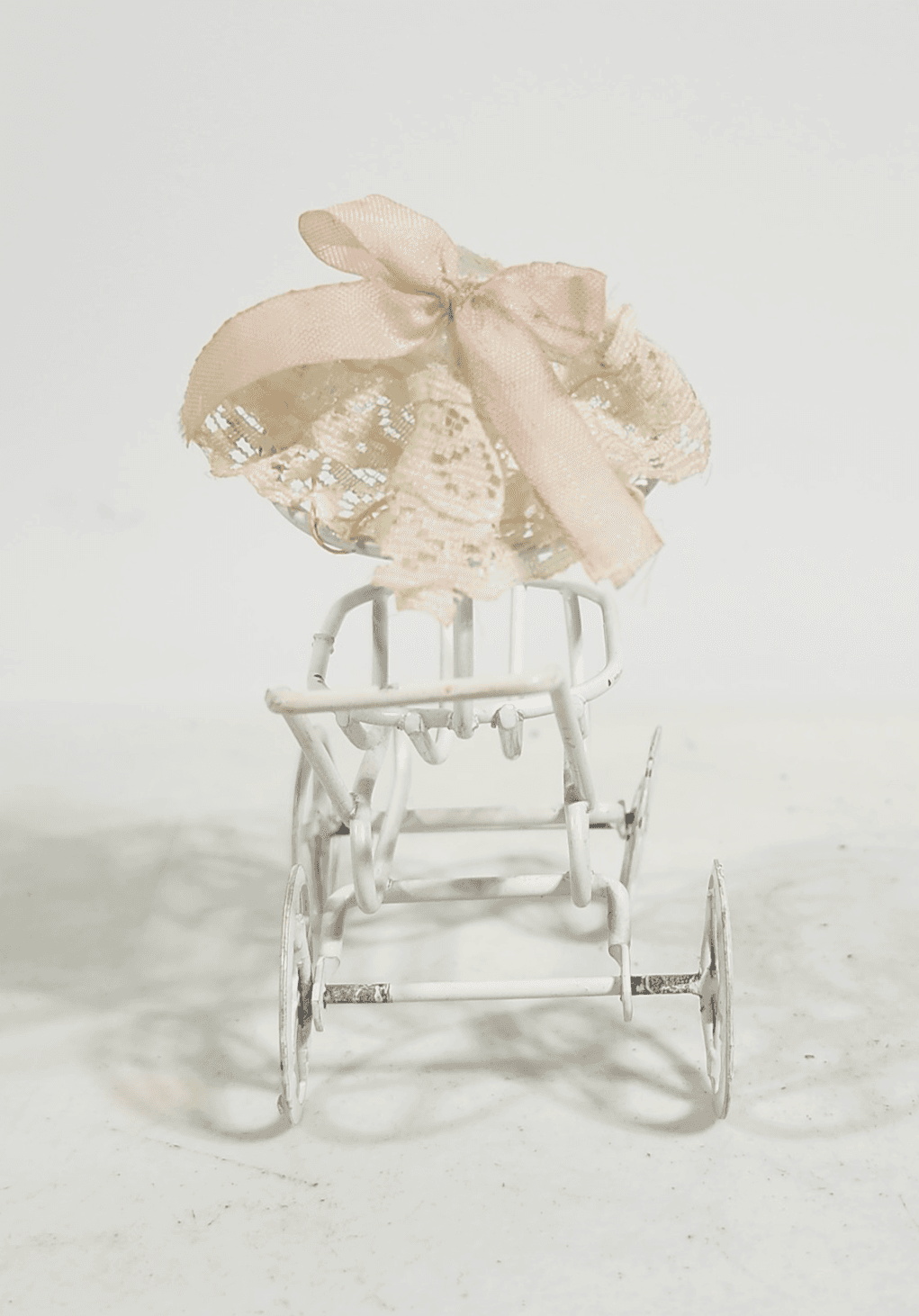 Miniature Dollhouse White Metal Rolling Baby Carriage w/Umbrella 3" - Thumbnail 7