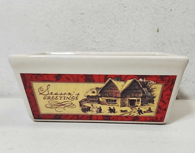 Nantucket Mini Loaf Bread Stoneware Dish Season's Greetings Design - Thumbnail 4